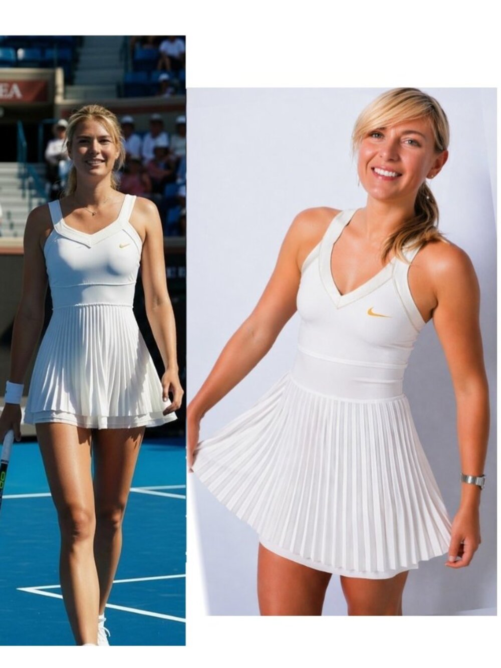 NWT Nike WHITE Maria Sharapova tennis dress w/ Bra pleated Skirt M Medium
